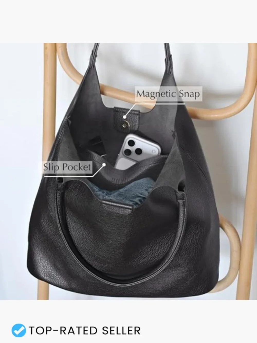 Vegan Leather Hobo Tote Bag Large Faux Suede Lining Shoulder Purse Work Travel